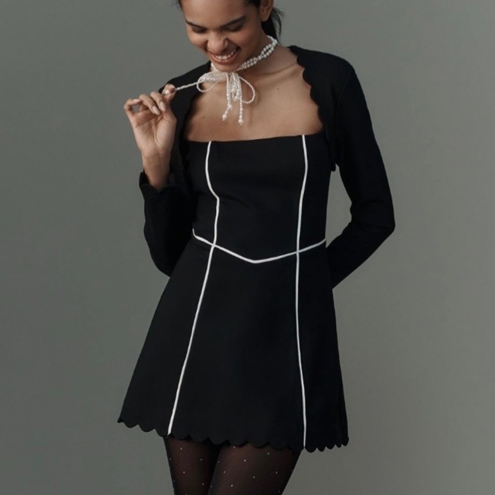 Maeve Black Long Sleeve Dress with White Accents